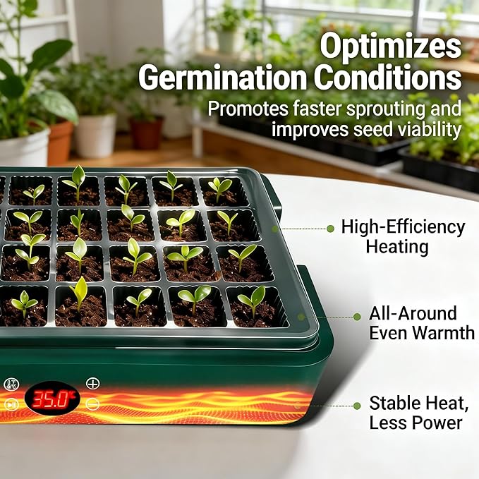 40-Cell Seed Starter Tray with Grow Light, Seedling Tray with Heating Mat Combo,4.3" Higher Lid、Gardening Seed Starter Kit , 1-24H Timer & Temp Control, Herbs, Vegetables,Indoor Plant Starter Kit