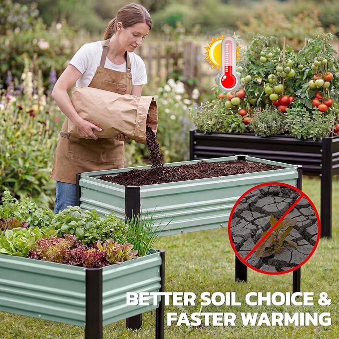 WORKPRO 48x24x32in Outdoor Galvanized Raised Garden Bed with Legs, 600LB Elevated Planter Box for Vegetable, Flowers, Herbs, Light Green