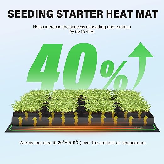 iPower GLHTMTSV1 Durable Waterproof Seedling Heat Mat Warm Hydroponic Heating Plant Germination Starting Pad, 10" x 20", Black