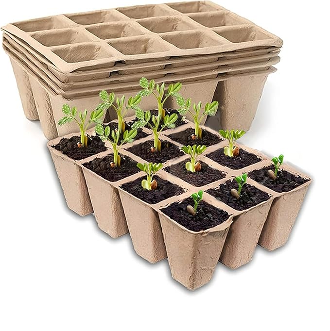 Seedling Starter Trays,Biodegradable Seed Starter Trays for Seedlings,Eco-Friendly Peat Pots(60 Cells - 5 Pack)