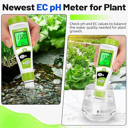 UIUZAMR pH Meter for Hydroponics PPM EC Meter for Water Hydroponics Simultaneously Display Tester for Plant Nutrients pH Conductivity Meter for Reservoir Tank Hydroponic Water System
