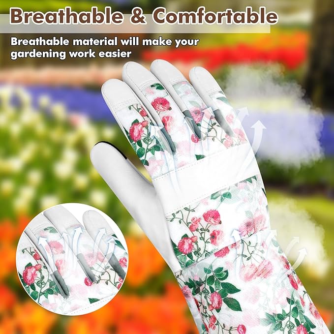 Leather Long Gardening Gloves for Women Thorn Proof Garden Gloves Yard Working Gloves