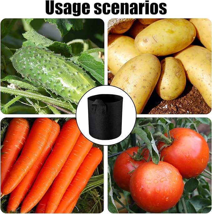 6 Grow Bags, 5 Gallon Strawberry Planter and Potato Grow Bags, Non-Woven Fabric Plant Containers with Dual Handles, Garden Planting Solutions for Vegetables and Fruits, Durable and Breathable Design