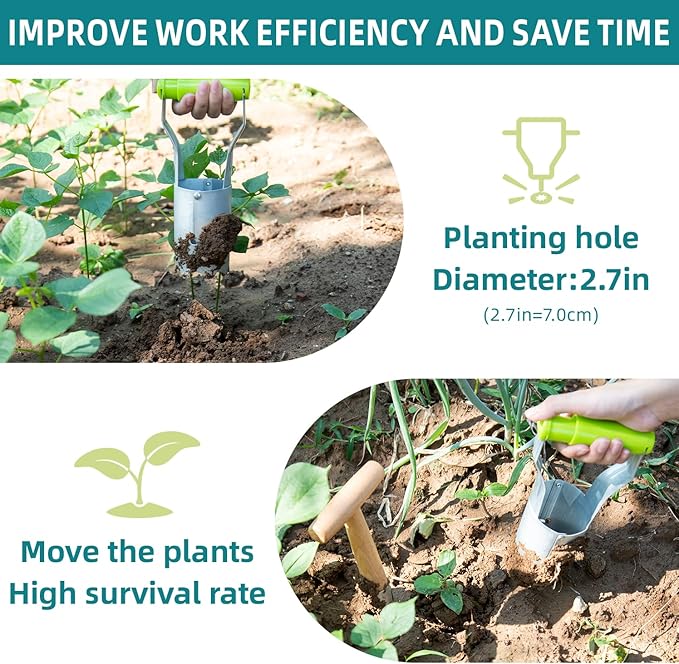 Gardening Planting Tool Set, Convenient for Digging Holes/Filling pits - with Depth Marking, More evenly Plants Tulips, Daffodils, Dahlias, for Planting Bulbs, Moving Plants (Light Green Suit)