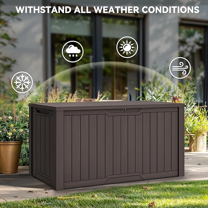 YITAHOME XXL 240 Gallon Large Outdoor Storage Deck Box for Patio Furniture, Outdoor Cushions, Garden Tools and Sports/Pools Equipment, Weather Resistant Resin, Lockable (Dark Brown)