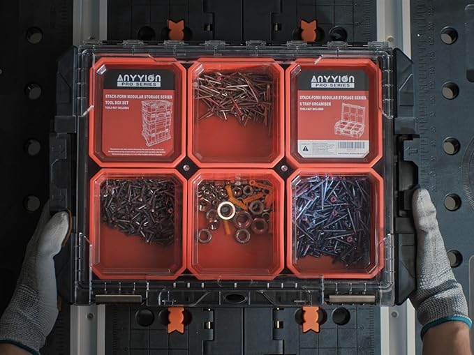 Anyyion Tool Box Organizer, 6 Movable Small Trays,Transparent Cover Plate,Small Component Toolbox, Detachable,Stackable,