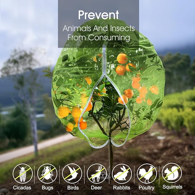 Fruit Tree Netting, RIFNY 5.84 x 3.9 FT Blueberry Bush Netting Cover with Zipper Drawstring, Outdoor Mosquito Net Garden Netting Cover Protector Plant from Birds Cicadas Animals Insect (4 PCS, Green)