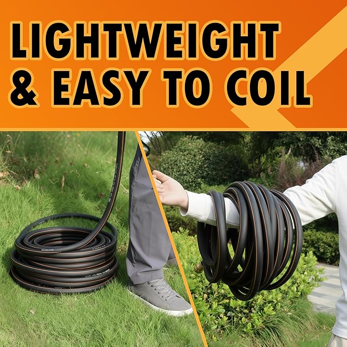 5/8 in. × 25 ft. High Flow Heavy Duty Garden Hose Flexible Hybrid Rubber Water Hose, No Memory Durable Premium Water Hose for Watering, Irrigation, Water Transfer Pump