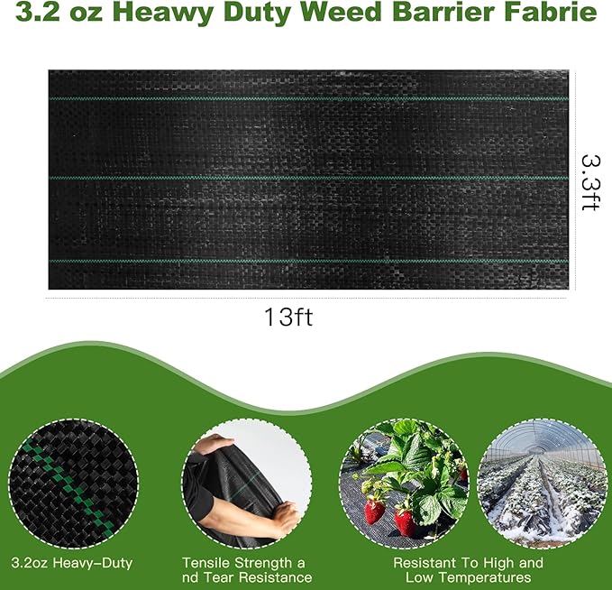 3.3FT×13FT Weed Barrier Fabric,Landscape Fabric, 3.2oz Weed Barrier Fabric Heavy Duty,Weed Control Garden Cloth,Woven Geotextile Fabric for Garden Beds, Underlayment, Commercial Driveway