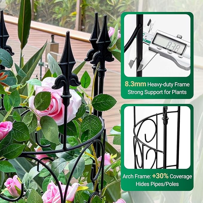 2 Pack 56.7'' H x 12'' W Garden Trellis for Climbing Plants Outdoor, Rustproof Metal Garden Flower Trellis, Rose Trellis for Outdoor Indoor Climbing Plants Clematis Vines Flowers Potted Plants, Tomato