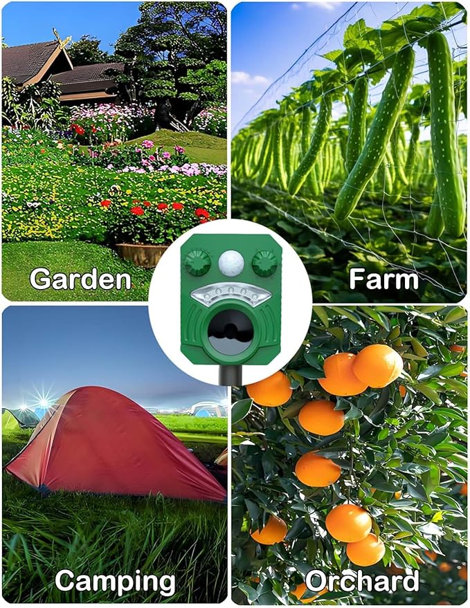 Ultrasonic Cat Repellent Outdoor Squirrel Deterrent with Motion Sensor LED Flash Light, Deer Raccoon Skunk Rabbit Coyote Armadillo Possum Fox Pest Animal Scare Away for Patio Lawn Garden Yard