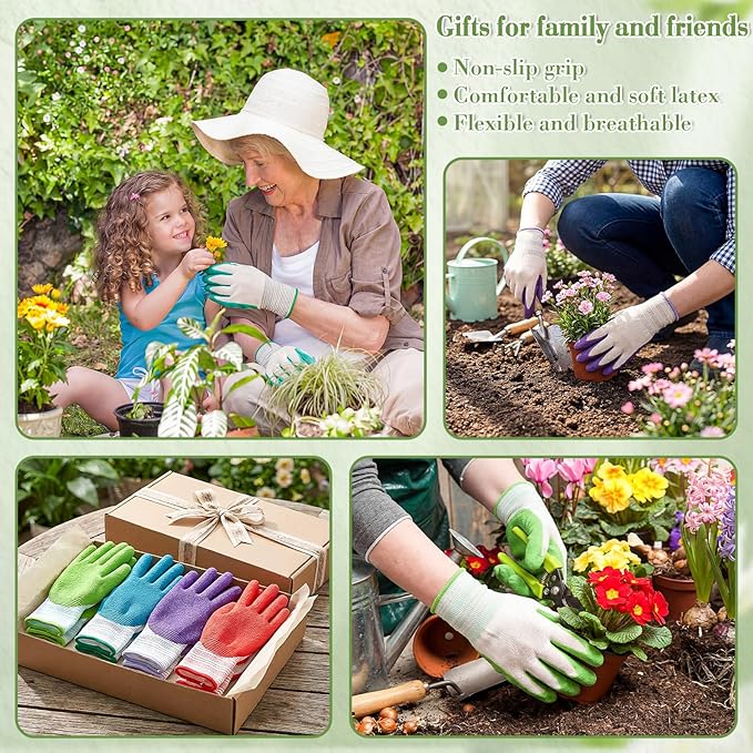 6 Pairs Gardening Gloves Bulk for Women Breathable Rubber Coated Yard Garden Gloves Ladies Outdoor Protective Work with Grip