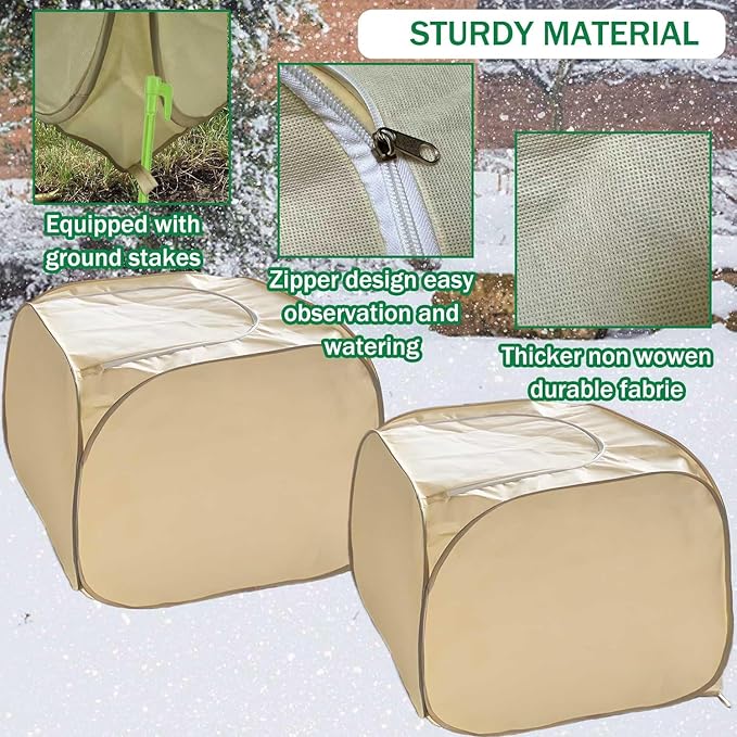 2 Pack Pop Up Plant Freeze Protection Covers, Shrub Frost Covers Outdoor Plant Protectors Frost Cloth Covers for Winter Protecting Fruit Potted and Shrub from Freezing Animals Eating(2 Pack 23x23x23")
