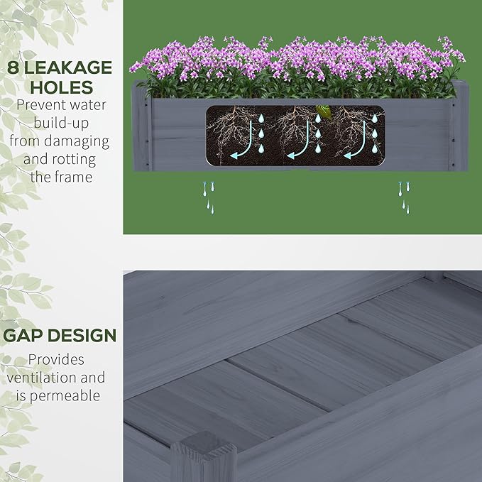 Outsunny 34"x34"x28" Raised Garden Bed, 2-Tier Elevated Wood Planter Box for Backyard, Patio to Grow Vegetables, Herbs, and Flowers, Gray