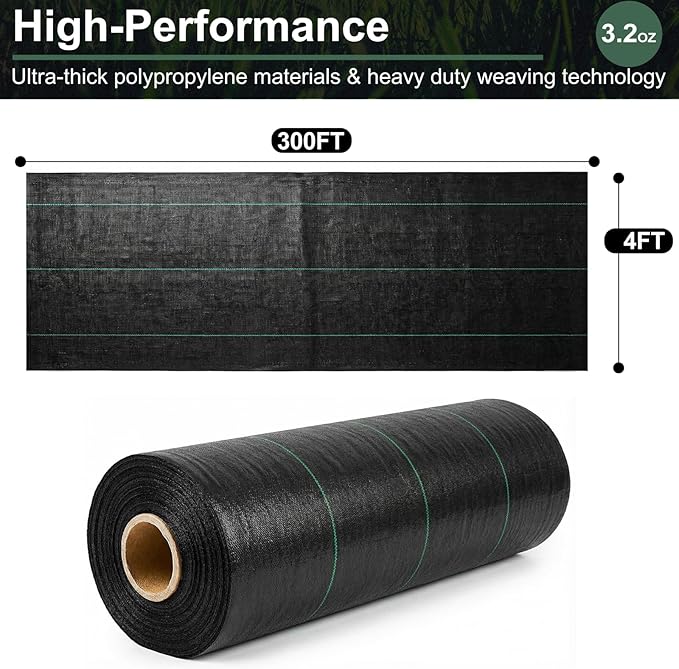 Rohuis 4ft x 300ft Weed Barrier Landscape Fabric, Heavy Duty Woven Ground Cover for Garden, Weed Control Mat for Gardening Driveway Landscaping, Weed Blocker Cloth