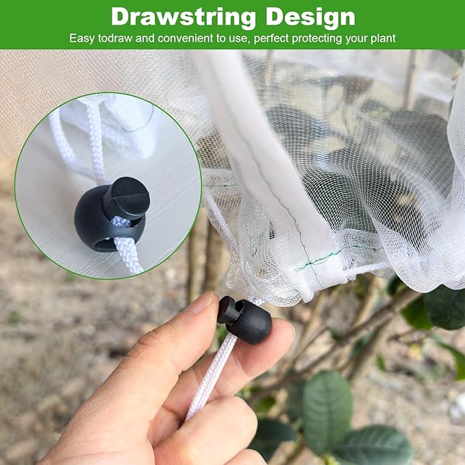 Large Fruit Tree Netting, 2 Pack 10x10Ft Garden Netting Pest Barrier Mesh Covers Bags with Zipper and Drawstring Insect Bird Cover Netting Plant Protection Covers for Vegetables Bushes