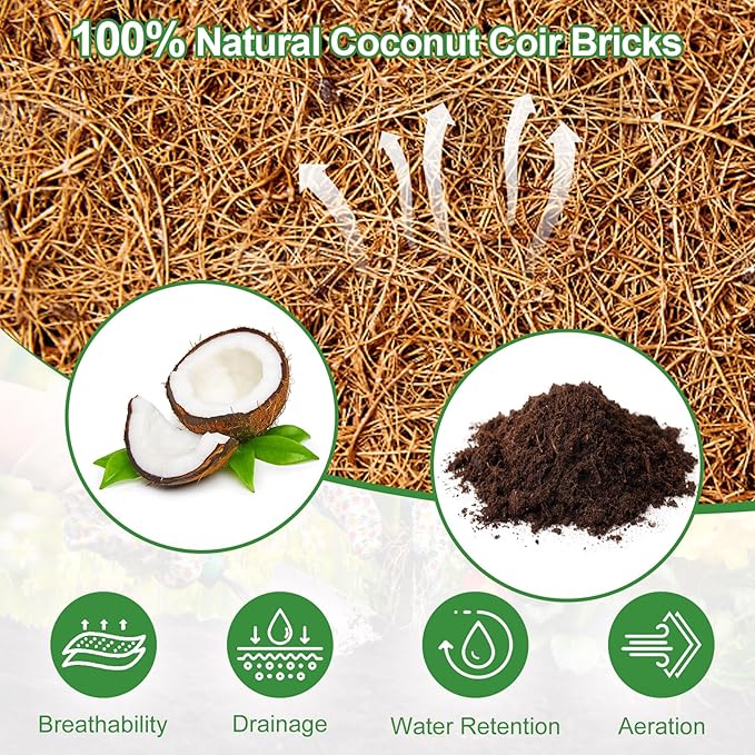 Coco Coir Brick for Plants - 2 Pack Premium 100% Organic Coconut Coir Peat Moss Mix Potting Soil with Low EC & pH Balance, Fiber Coconut Husk for Plants, Flowers, Herbs Garden Soil