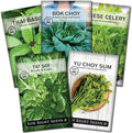 Sow Right Seeds - Asian Greens Seed Collection for Planting - Includes Thai Basil, Bok Choy, Chinese Celery, Tat SOI & Yu Choy Sum - Non-GMO Heirloom Varieties to Plant and Grow Indoors or Outdoors
