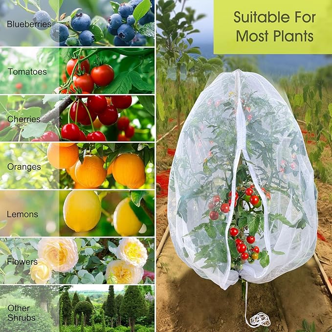 Fruit Tree Netting, RIFNY 3.3 x 2.6 FT Blueberry Bush Netting Cover with Zipper Drawstring, Outdoor Mosquito Net Garden Netting Protector Plant from Birds Cicadas Animals Insect (4 PCS, White)