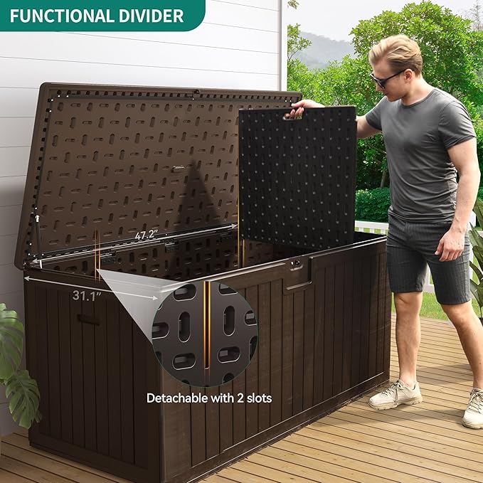 YITAHOME 230 Gallon Large Deck Box with Divider & Side Handles, Outdoor Double-Wall Storage for Patio Furniture Cushions, Garden Pool Accessories, Waterproof & Lockable