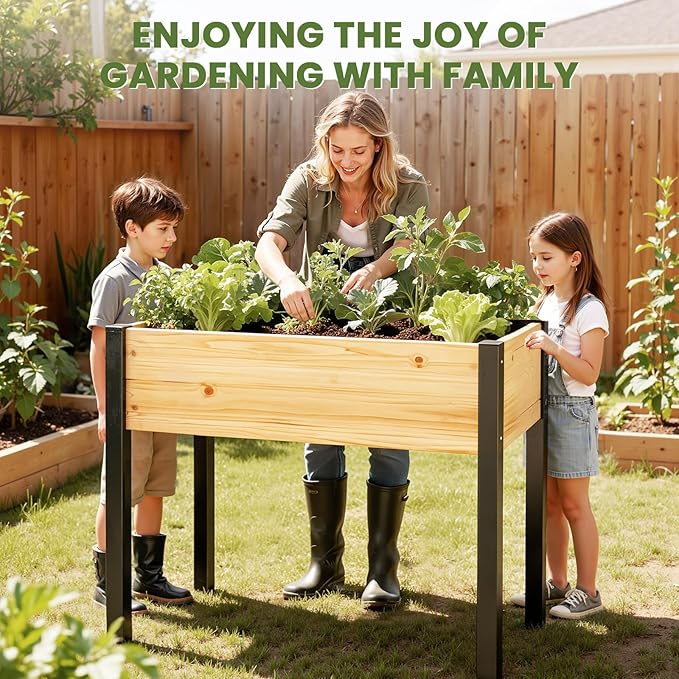 SUNYRISY Wooden Raised Garden Bed Outdoor with Metal Legs for Gardening, 45.6" L x 23.6" W x 31.5" H Elevated Planter Garden Box Raised Bed for Vegetable Flower Herb