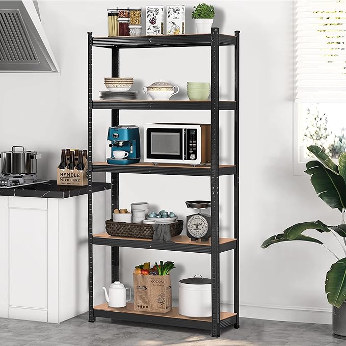 Yaheetech Storage Shelves, 5 Tier Heavy Duty Adjustable Metal Shelving Unit, Industrial Utility Rack for Garage Warehouse Pantry Closet (35.5 W× 12 D × 71 H Inches, Black)