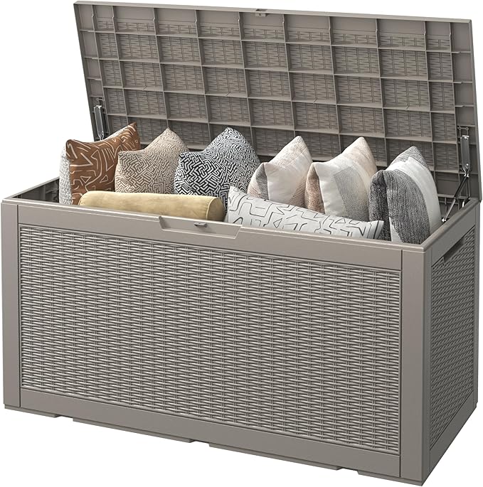 Oudoor Storage Deck Boxes Waterproof, Waterproof and UV Resistant Outdoor Storage Box Lockable Lid for Delivery Box, Indoor, Garden Tools, Pool Supplies, Patio (Grey, 110 Gallon)