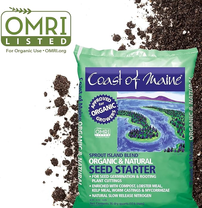 Coast of Maine Organic & Natural Sprout Island Blend Seed Starter - Seed Germination & Root Plant Cuttings w/Composted Manure, Mycorrhizae, Worm Castings & Kelp - Enhanced Drainage (16 Qt)