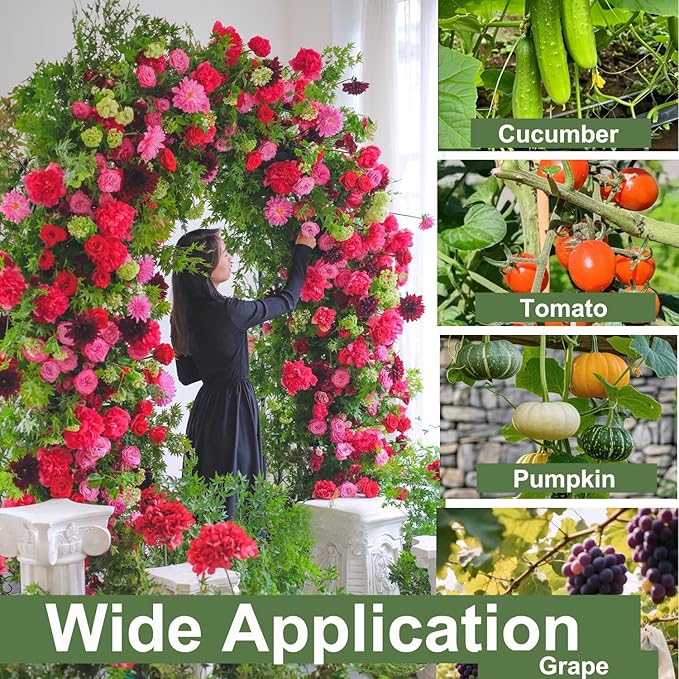 7FT Tall Garden Arch Trellis for Climbing Plants Outdoor Cucumber Trelli for Raised Bed, Metal Trellis Support with Net for Vegetables Tomato Zucchini Squash Beans Peas Melons, Rose Flowers,Vines