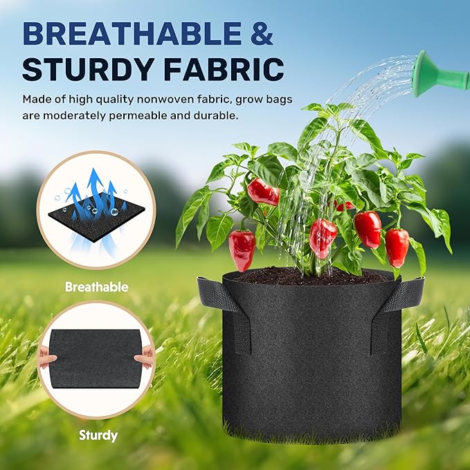 Simple Deluxe Grow Bags 10 Gallon 10 Pack Planter Pots with Handles, Thickened Nonwoven Fabric Aeration Cloth Bag, Heavy Duty Gardening for Tomoato, Potato, Vegetable, Herbs and Flowers, Black