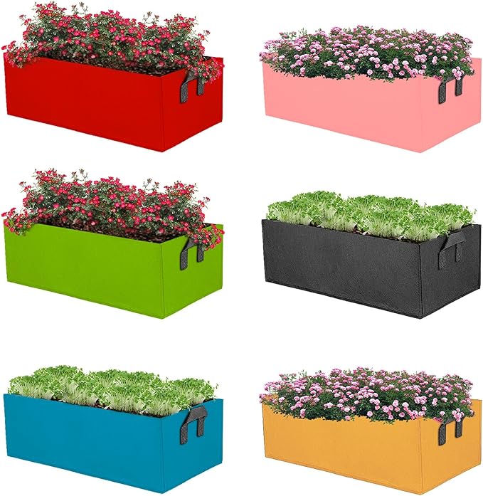 Square Grow Bags, Garden Fabric Planter Container with Handles Bed Flower Vegetables Pots 1MM Thickness Economic Colorful (A-Mixed 6colors,15.75x11.81x7.87 Rectang)