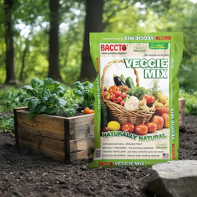 Michigan Peat Company BACCTO Veggie Mix with Peat Moss, Indoor Outdoor Organic Nutrients for Planting & Growing Vegetables, 40 Quart Bag