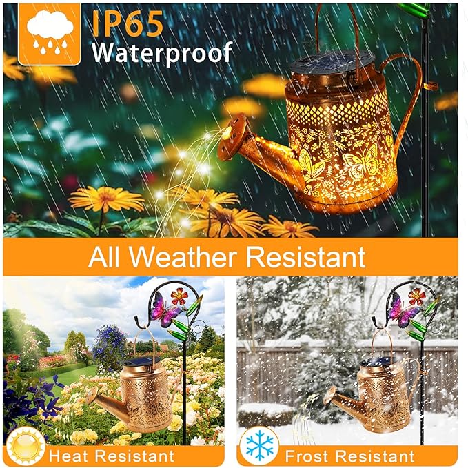 Big Solar Butterfly Watering Can Lights, Gift For Mom Grandma Women Wife Daughter Mother's Day, Waterproof Hanging Lantern Lights With Shepherd Hook, Outdoor Decor For Garden Patio Yard Porch Backyard