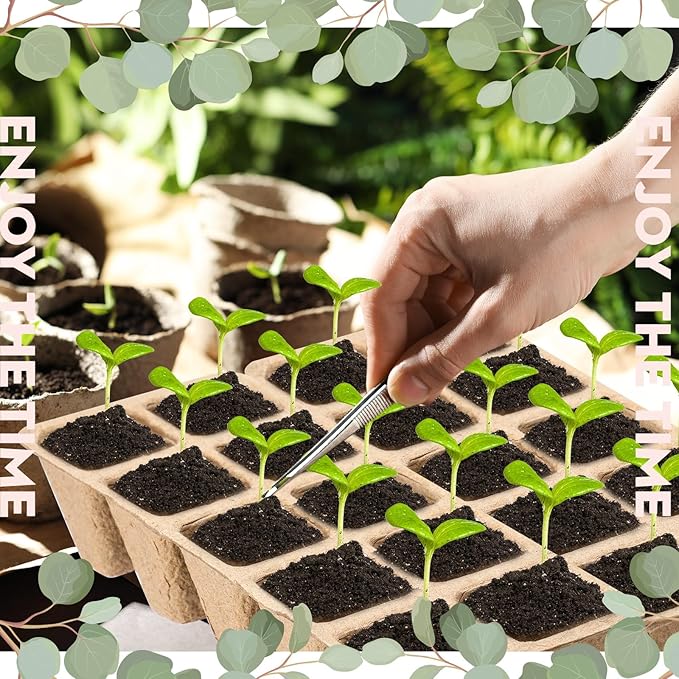 meekoo 1200 Cells Peat Pots Seed Starter Tray for Seedlings Bulk 10 Pack Biodegradable Plant Starter Pots Garden Germination Trays Propagator Plant Grow Kit for Vegetables Flowers Herbs Seed Starting