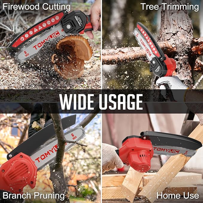 Electric 6 Inch Mini Small Cordless Battery Powered Handheld Chainsaw With Charger For Trimming On Tree Branches, Wood Cutting, Pruning Shears To Diy, Backyard Upkeep, Light Home Repairs