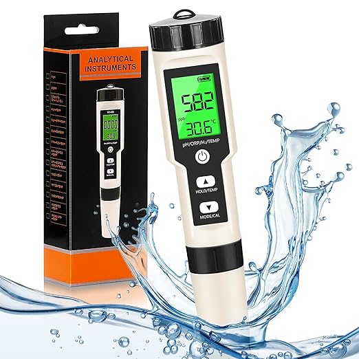 Hydrogen Water Tester 4 in 1 PH,H2,ORP&Temp,pH Meter ORP Meter Hydrogen Tester for Water with ATC & Backlight,Accurate Hydrogen Water ppb/ppm Meter