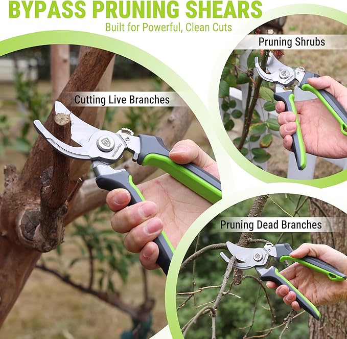 WORKPRO Garden Pruning Shears 2 Pack, 8.5" Bypass Pruning Shears and 6.25" Straight Garden Flower cissors, Garden Clippers Hand Tools for Cutting Flowers, Trimming Plants, Picking Fruits