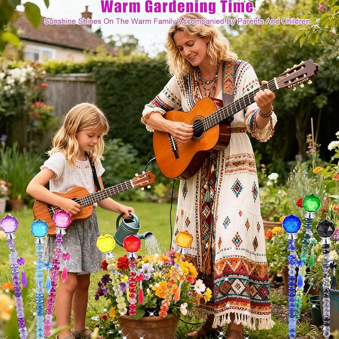 300 Pcs DIY Fairy Wand Beaded Garden Stakes Kit, Fairy Wands Garden Kit Colorful Large Hole Bead with Pendants Crystal Stopper Top Threaded Rod Beaded Garden Stakes Supplies for Outdoor Decorative