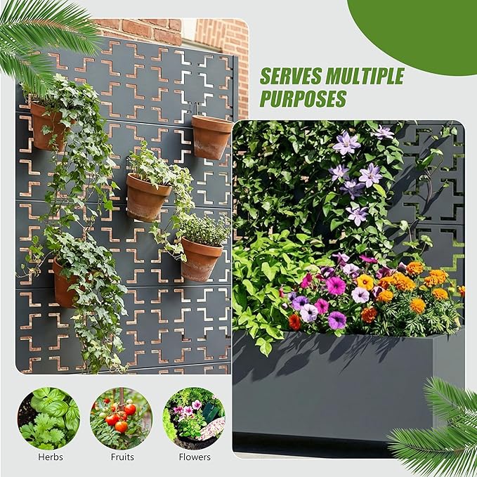 Casaphoria Metal Raised Garden Bed with Trellis and Wheels, 72"x47"x16" Arched Planter Box for Climbing Plants, Vegetables & Vines, Features Drainage Holes and Privacy Screen, Grey-Square