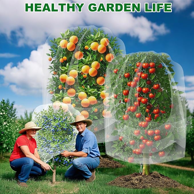 4 Pack Garden Netting for Blueberry Bushes 6ftx6.56ft with Drawstring Garden Mesh Nets Insect Netting Plant Row Covers Protection Bags for Fruit Trees Shrubs Vegetables Flowers Herbs