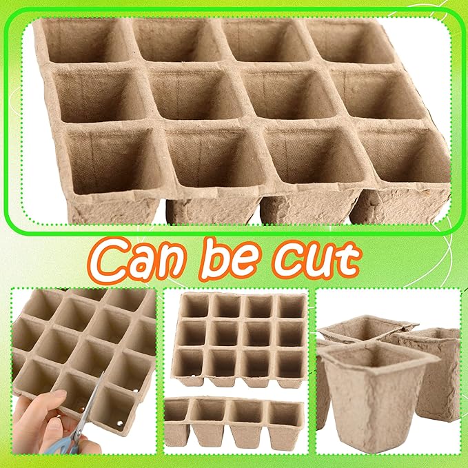 32 Packs of 16 Compartment Seedling Trays with Holes Biodegradable Seedling Sets Organic Plant Seedling Trays for Herb Seed Starter