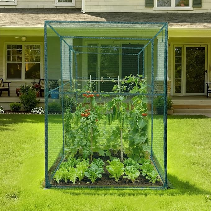 VEVOR Crop Cage, 11.6 x 3.9 x 6.3 ft Plant Protection Tent with Zippered Door, Wind-Resistant Tall Crop Cage, Easy to Install, Outdoor Raised Bed Cover, Tomato Plant Netting for Garden Patio Lawn