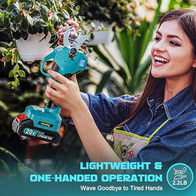 Electric Pruning Shears, 0.8-2 Inch Cutting Diameter Brushless Electric Pruner with 2 x 2.0Ah Rechargeable Batteries, Cordless Electric Scissors - with LCD Display for Tree Branch