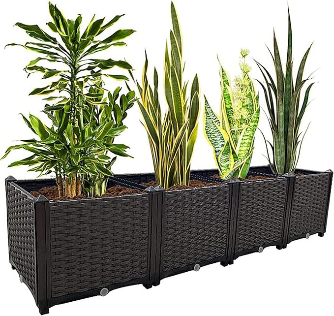 Large Planters for Outdoor Plants Raised Garden Bed Kit Rectangular Elevated Plastic Garden Boxes for Gardening Vegetables Flowers in Backyard Patio Balcony