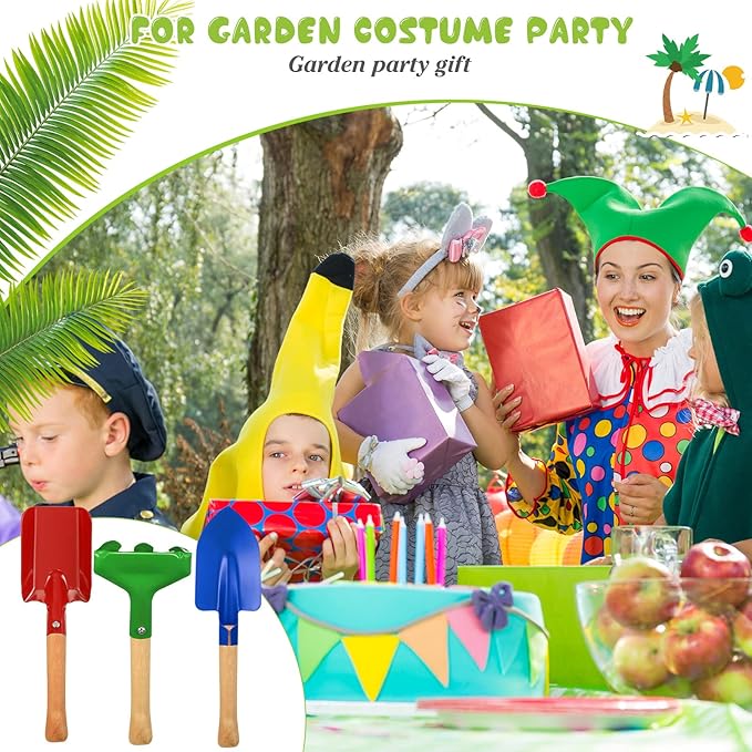 Tarpop 9 Pcs Kids Gardening Tools Set, Metal Kids Yard Tools with Sturdy Wooden Handle Safe Children Beach Sandbox Toy Sand Play Kit for Flower Soil Planting Loosening Digging, Trowel, Rake, Shovel