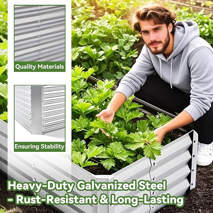 6x3x1ft Rectangle Galvanized Raised Garden Beds kit，Large-Capacity Metal Planter Garden Box Outdoor,Metal Garden Bed for Vegetables，Flower，Fruits，Steel Raised Beds for Backyard Gardening