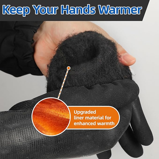 Schwer 2 Pairs 100% Waterproof Winter Work Gloves, ANSI A2 Cut Resistant Freezer Gloves for Outdoor Cold Weather Keep Hands Warm, Thermal Insulated Gloves for Shoveling Snow, Ice Fishing, L