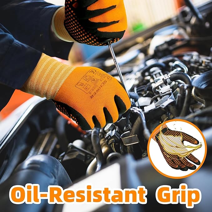 Schwer 3/6/12 Pairs Safety Work Gloves MicroFoam Nitrile Coated, Level 4 Abrasion Resistant Gardening Gloves with MicroDot Grip, Touchscreen, General Purpose A1 Cut Resistant Working Glove, LT5619, L