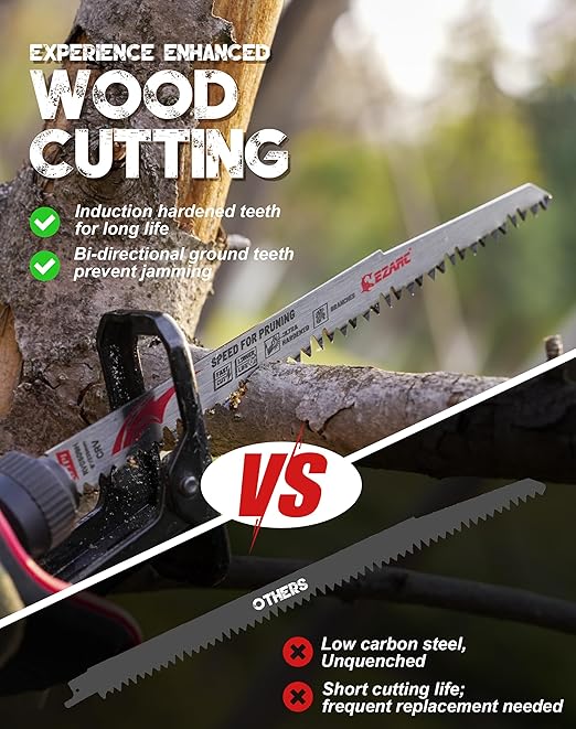 EZARC Wood Pruning Reciprocating Saw Blade 12 Inch, Fleam Ground Teeth Pruning Saw Blades for Tree Trimming, Wood Cutting, 5 Pieces