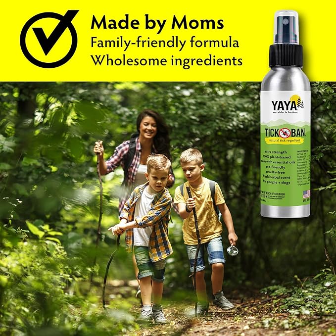 Yaya Organics Tick Ban | Extra Strength Tick Repellent Made with Essential Oils and All Natural, DEET Free Ingredients | Proven Effective, Safe for Adults, Kids and Dogs | 4 Ounce 2 Pack